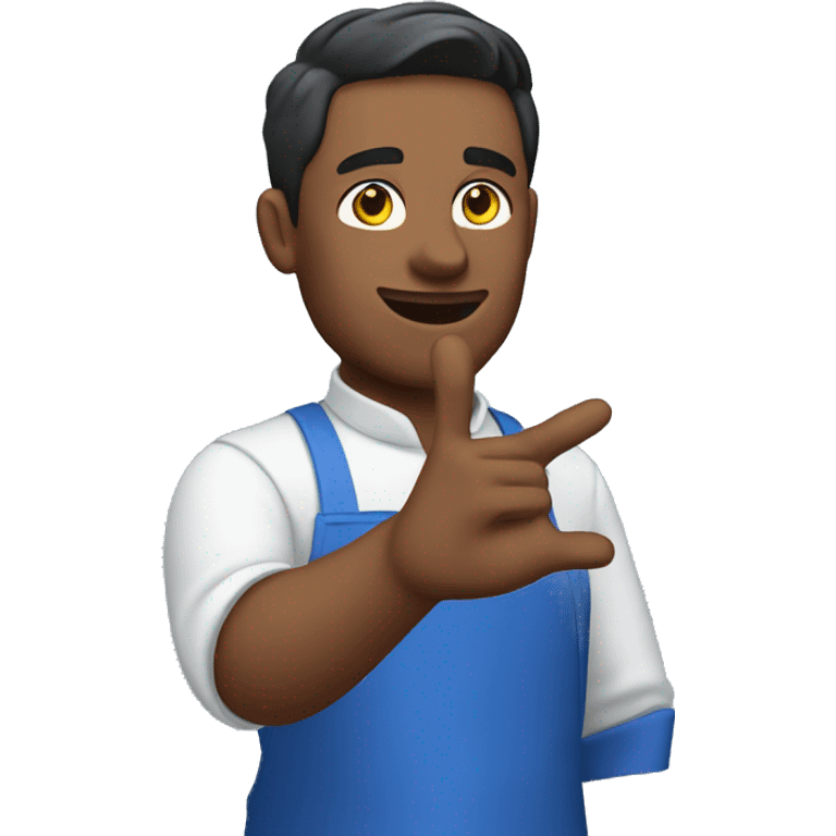 guy in a blue apron waves his hand emoji