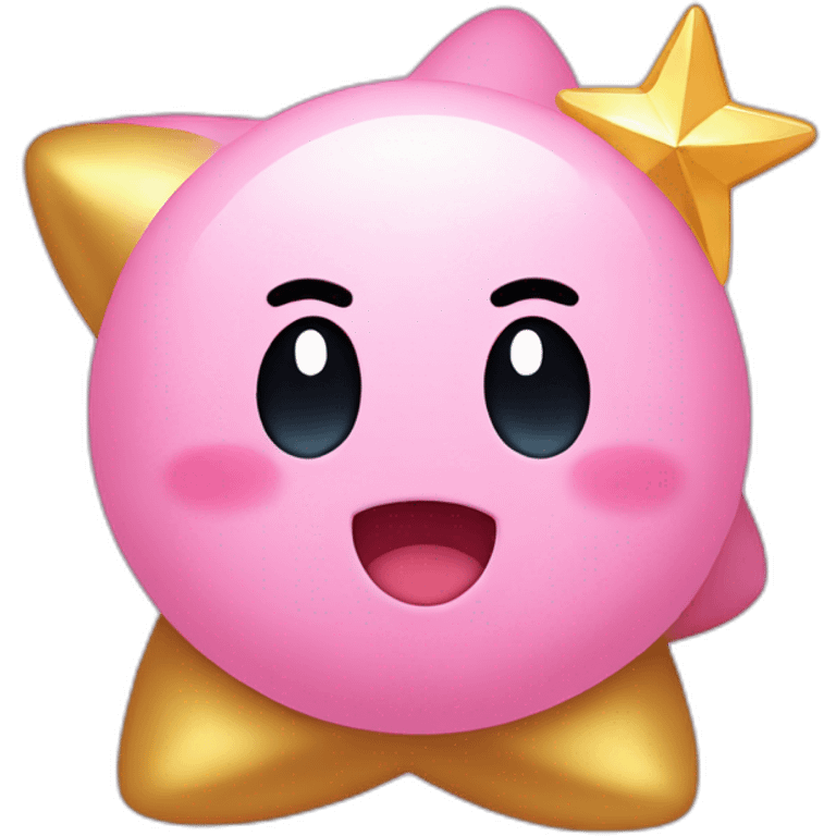 cute happy Kirby holding a golden star emoji