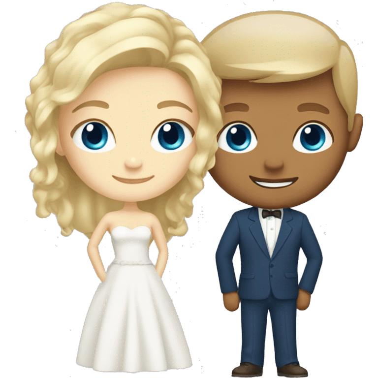 Blonde bright with blue eyes and groom with brown hair and brown eyes white skin emoji