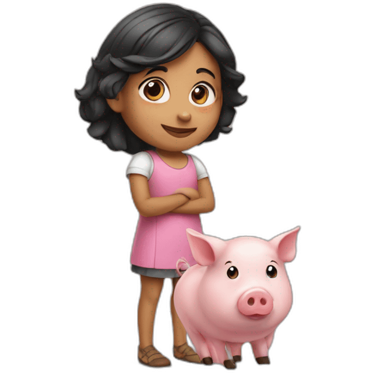 Small girl Pragati with pig emoji