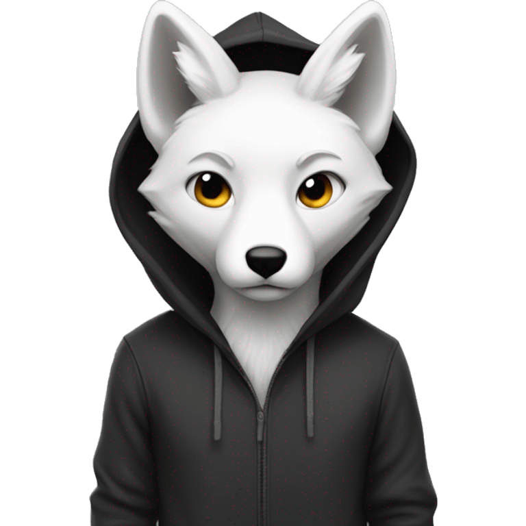 White fox which wearing a black hoodie emoji