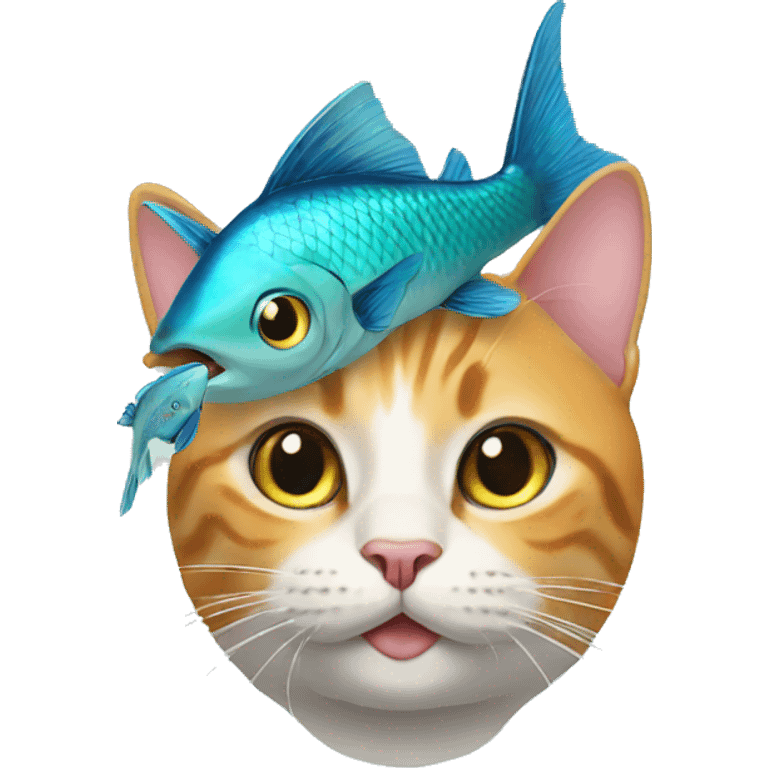 Cat wearing a fish on its head emoji