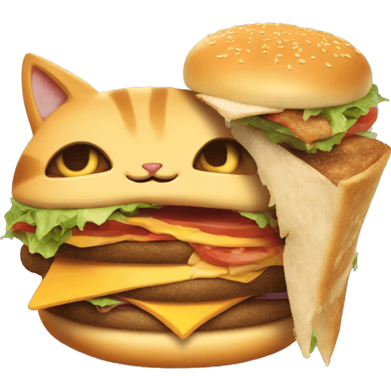 Cat with dinausore eating Burger  emoji