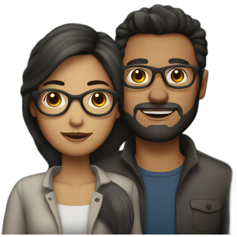 couple with dark hair woman with glasses emoji