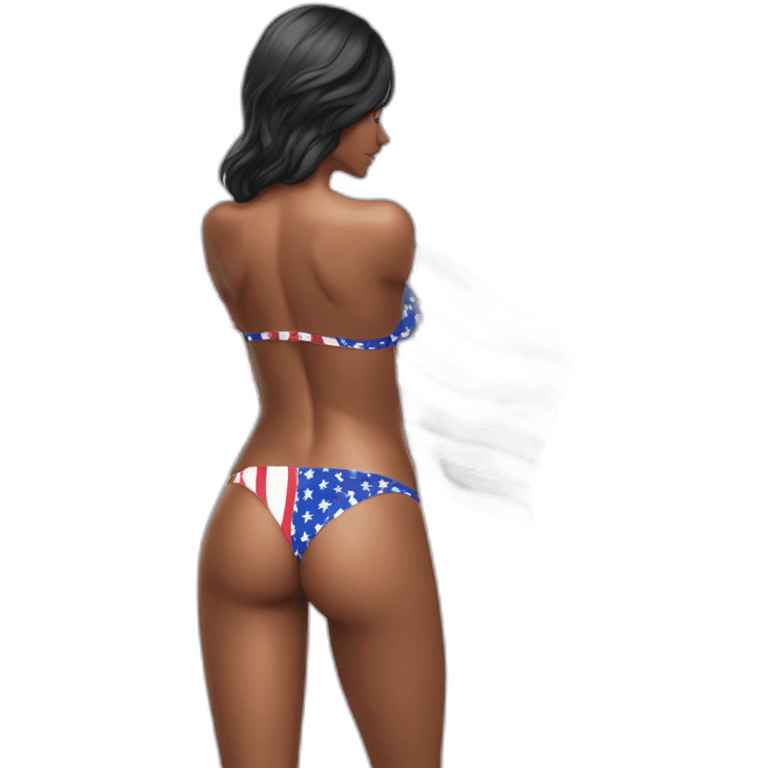 Sexy pose - woman wearing only an American flag bikini behind view emoji