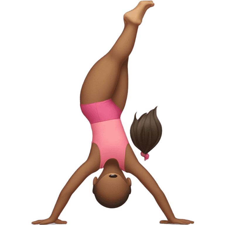 Girl doing a handstand with one hand also a split emoji