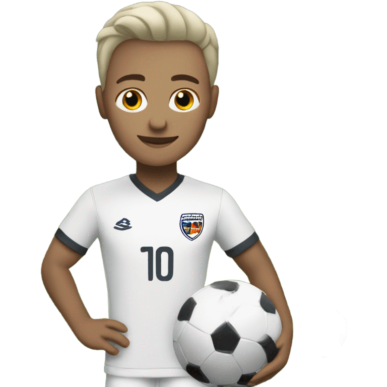 A white-skinned soccer player in a gray uniform next to a soccer ball  emoji