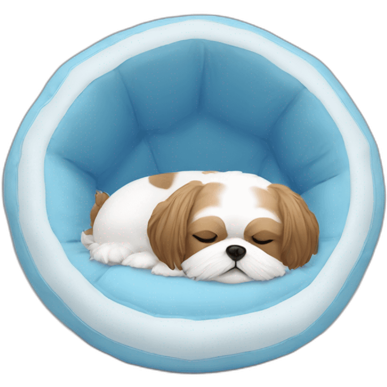 Shih tzu sleeping in light blue circular dog bed emoji