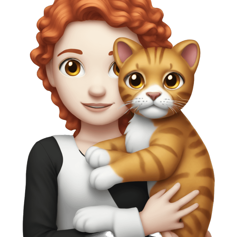 Red haired girl holding 1 black and white humongous big cat emoji