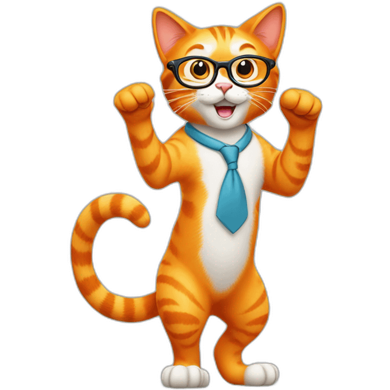 orange cat with glasses stands on his hind legs and waves his paw emoji