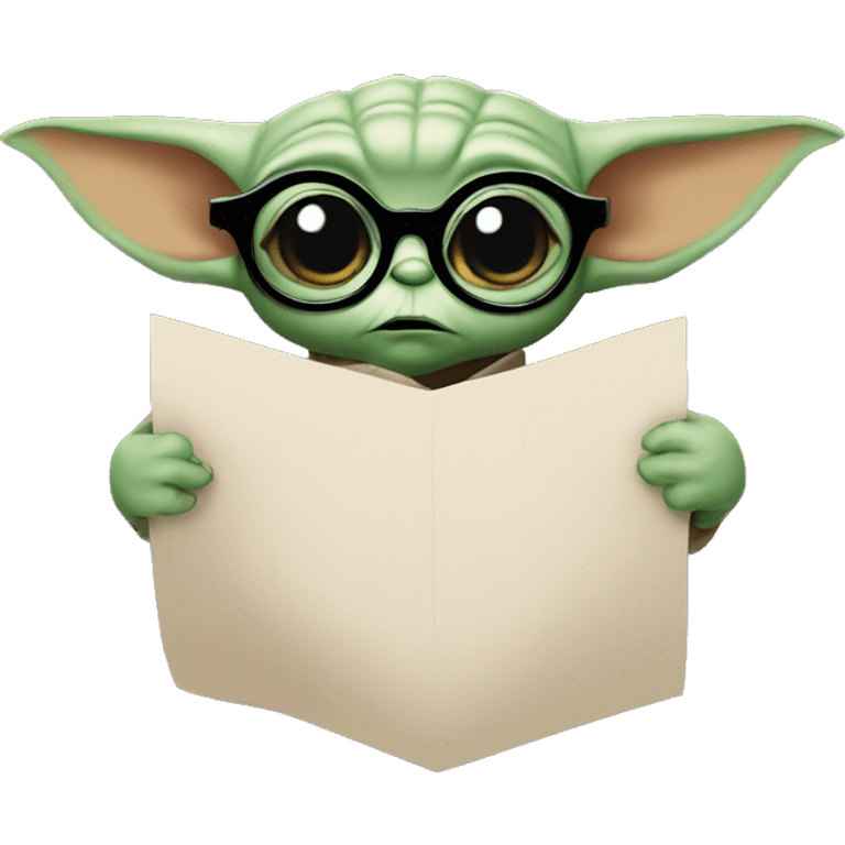 BABY YODA WEARING GLASSES AND HOLDING A PAPER emoji