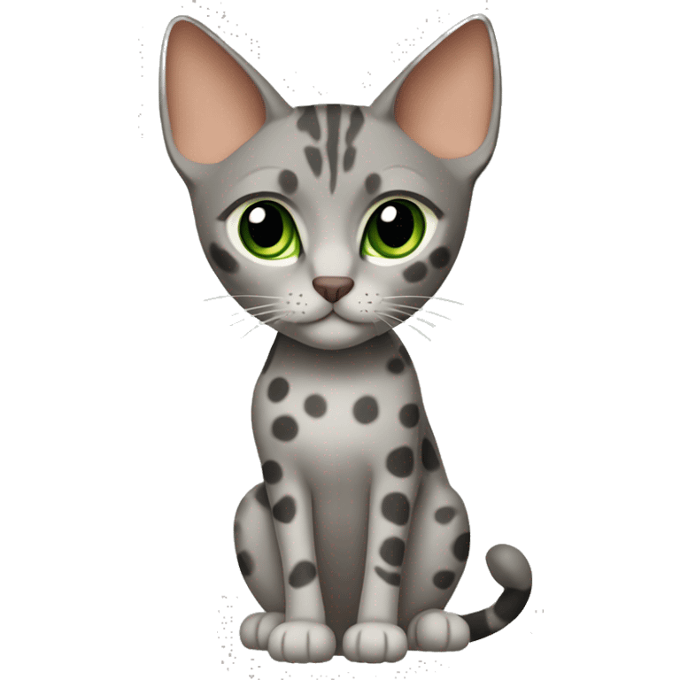 Short-haired oriental cat , full body , grey coat with spots , green eyes , terracotta nuzzle emoji