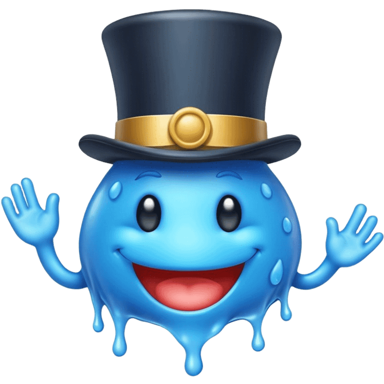 Make a slime that’s blue and has a face and wears a top hat emoji