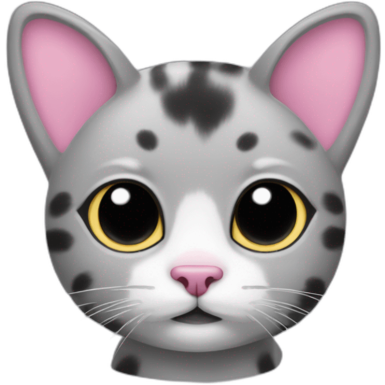 a gray beehive cat with a pink nose and black spots and no pattern all over emoji