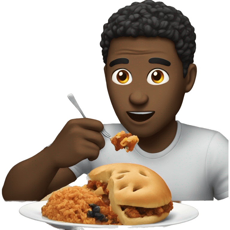 a black guy eating while talking about his Hell Cat emoji