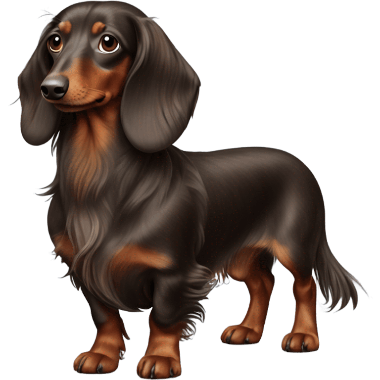 brown dapple long haired Dachshund full body emoji