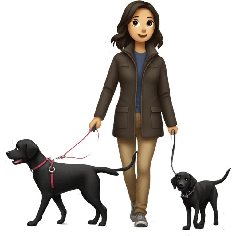 brunette girl walking black lab on leash emoji