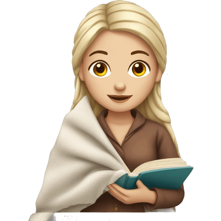 White girl with blanket and book emoji