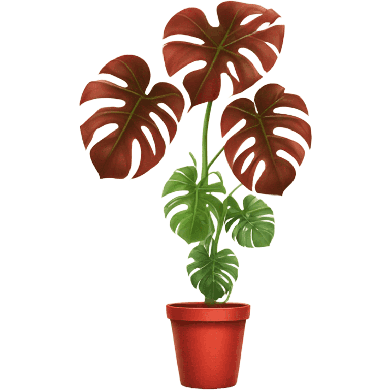 Tall monstera plant with a red pot emoji