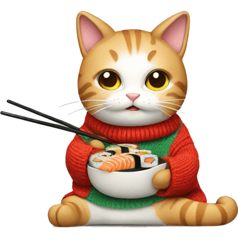 cat in a sweater eating sushi emoji