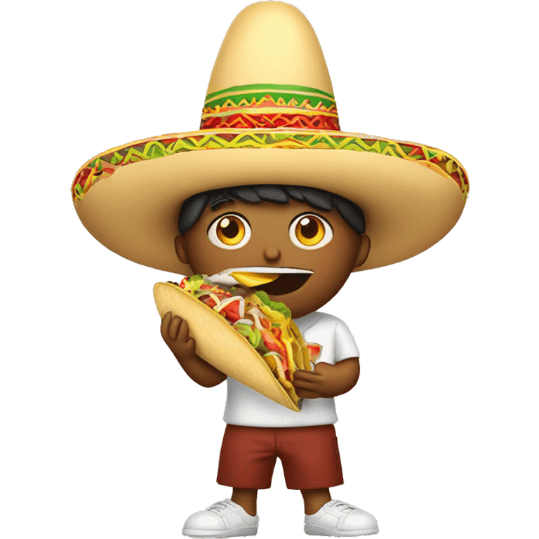 Person wearing a Mexican hat and eating a taco  emoji