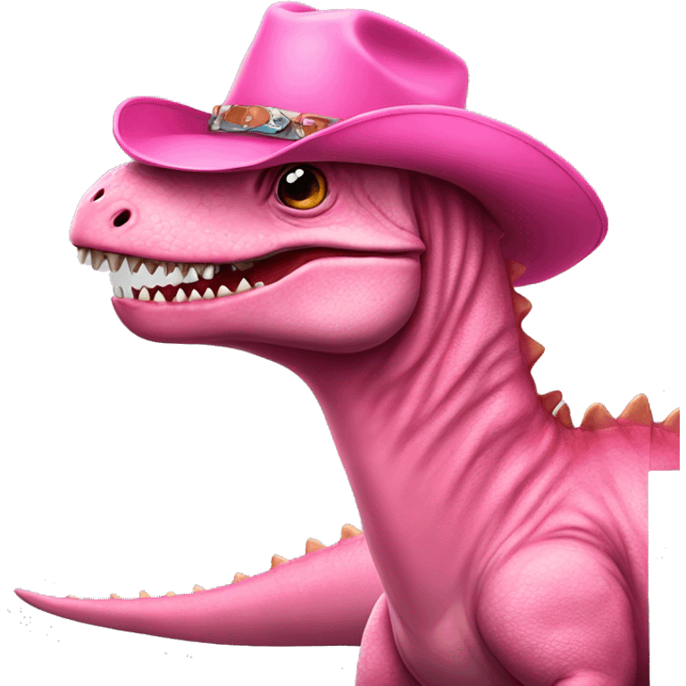 Dinosaur wearing a pink cowboy hat and boots   emoji