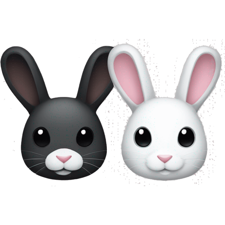 A black bunny rabbit and a white bunny rabbit in love. Designed only to show the outline of the bunnies and no hard detailing. emoji