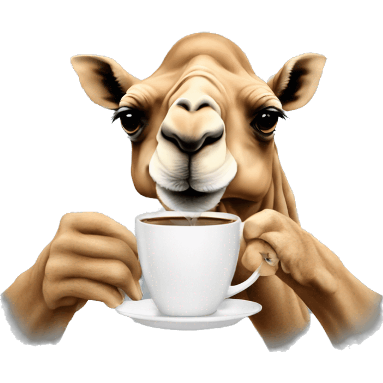 a camel drinking a coffee emoji