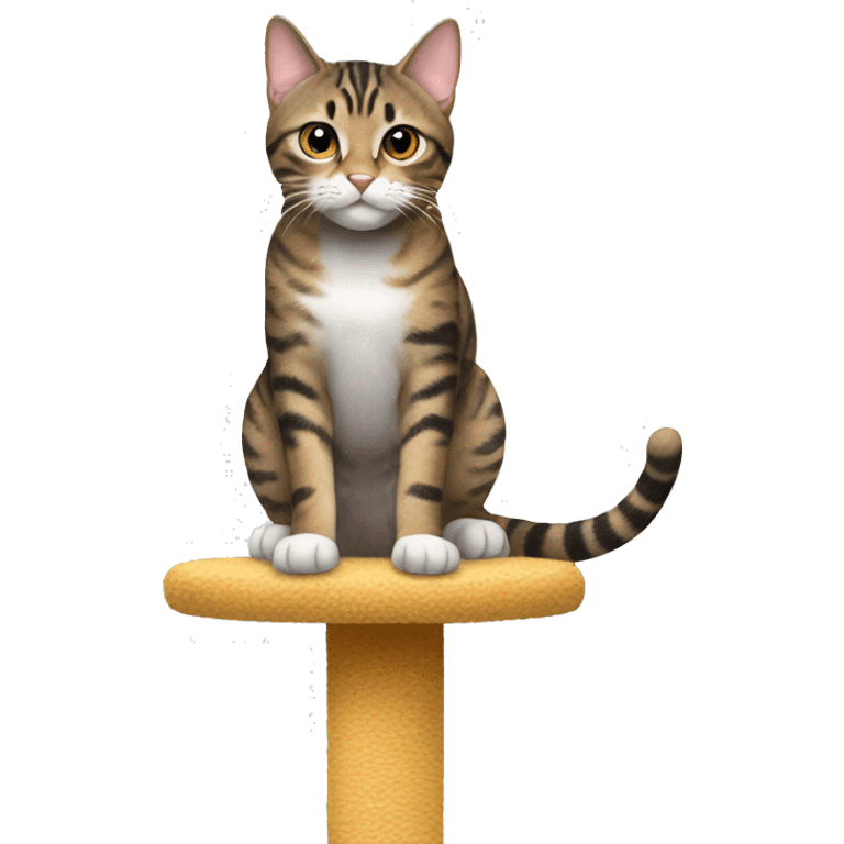 1 tabby cat playing on cat tree emoji