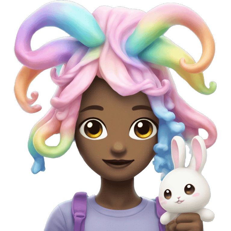 Kawaii rainbow pastel sea creature with tentacles and little bunny ears  emoji