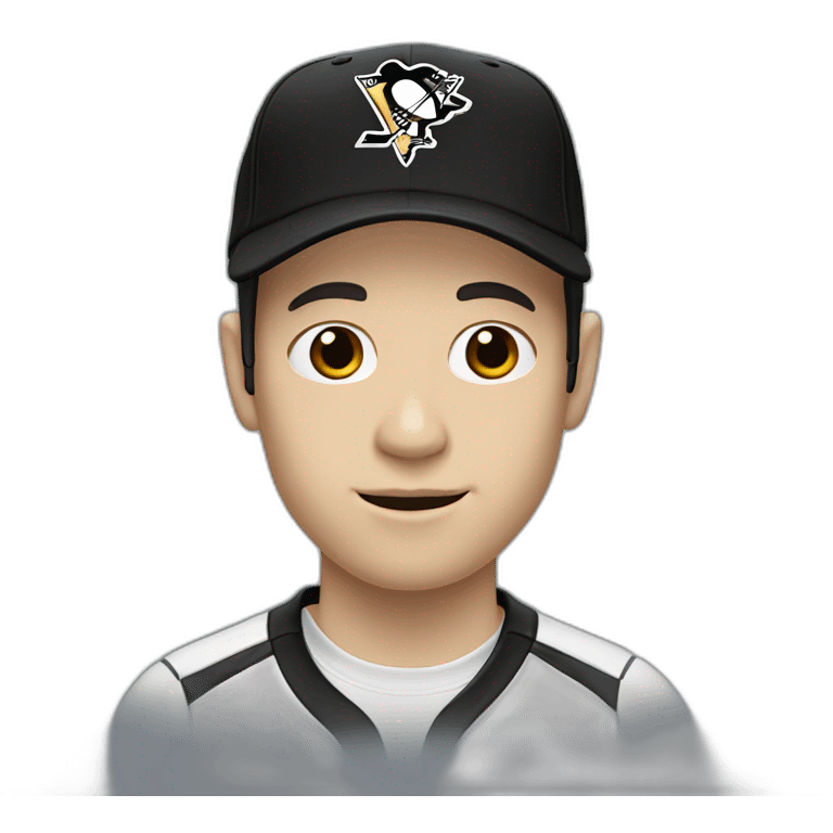 pale man with dark hair wearing a pittsburgh penguins baseball cap emoji