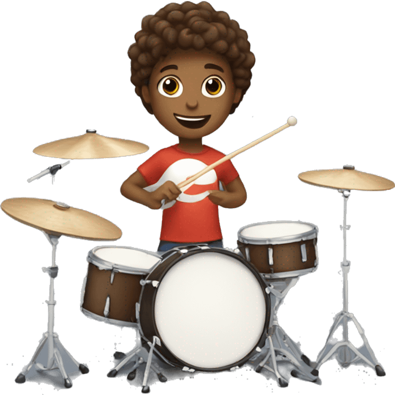 Kid with waves brown hair playing a drum kit  emoji