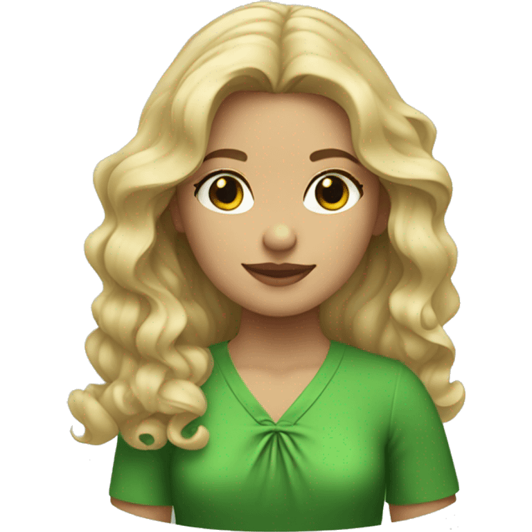 girl with wavy blonde hair wearing green dress emoji