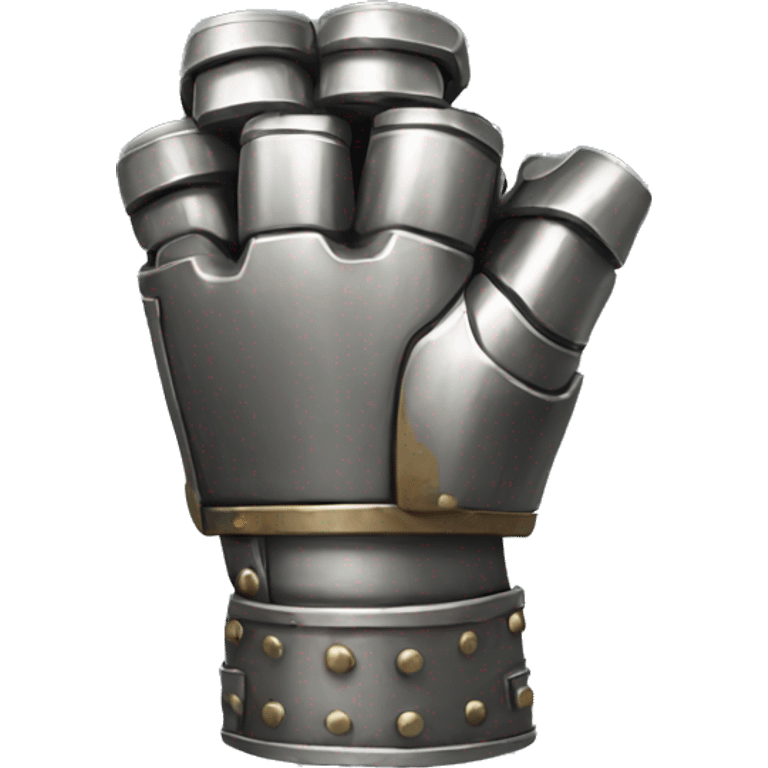 a metal gauntlet in a fist facing forward pointing upward emoji