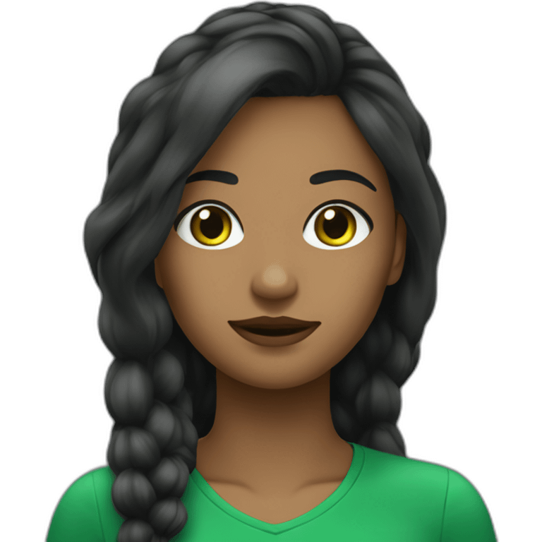 Mulher branca de cabelo preto longo e olhos verdes emoji