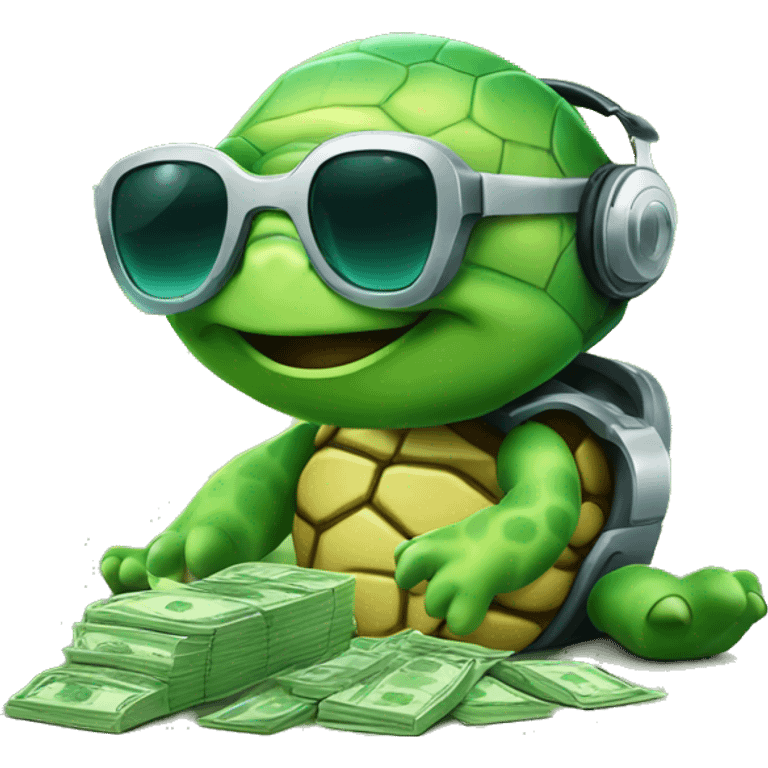 dj turtle with money emoji