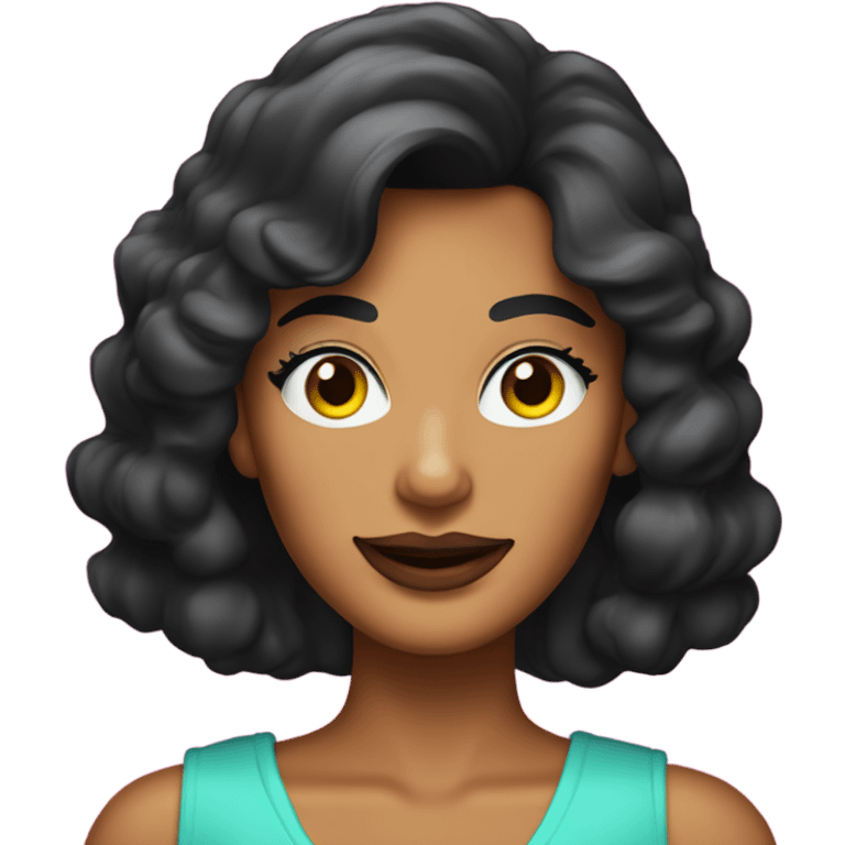 Tanned woman with black hair dressed in 1980s hair, makeup, and neon attire  emoji