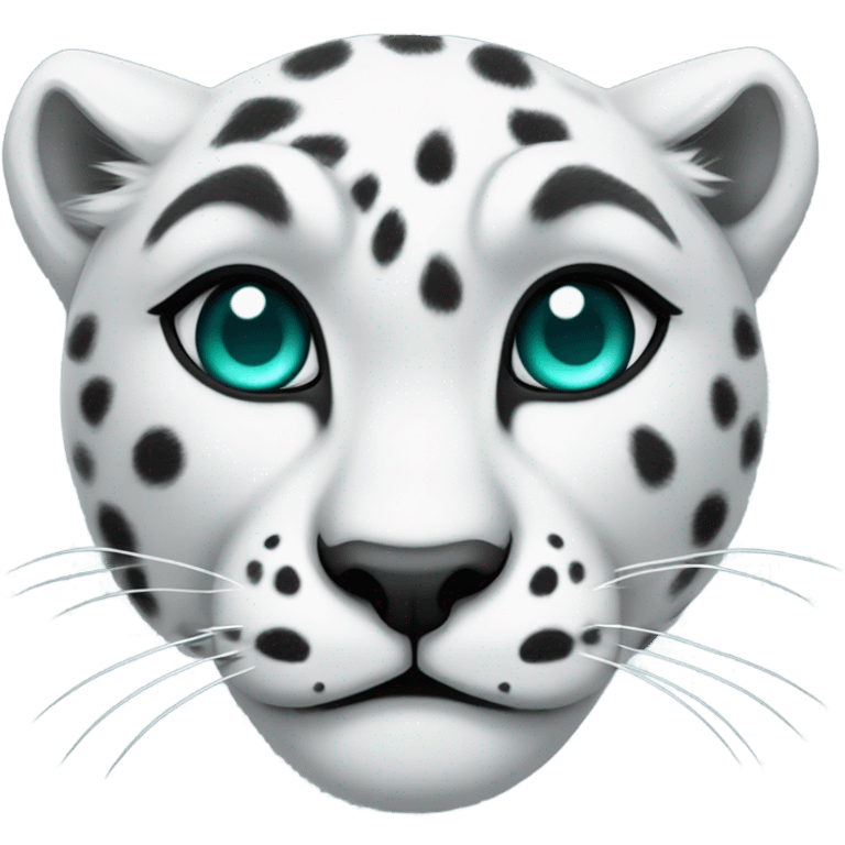 White snow leopard with black spots and teal glowing eyes  emoji