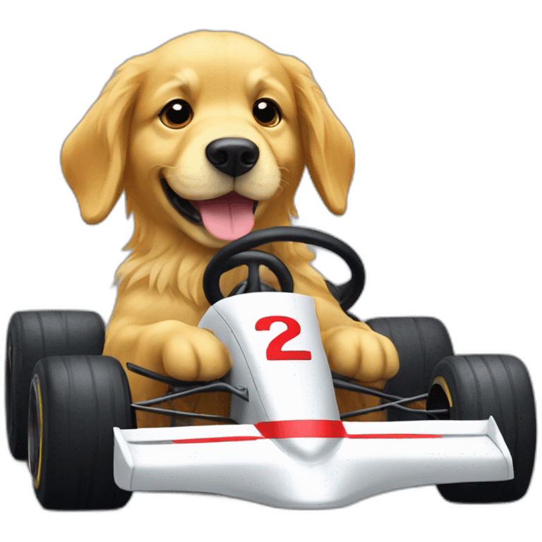 Golden retriever driving a F1 car emoji