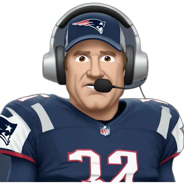 bill belichick, new england patriots, front facing with headset andmicrophone emoji