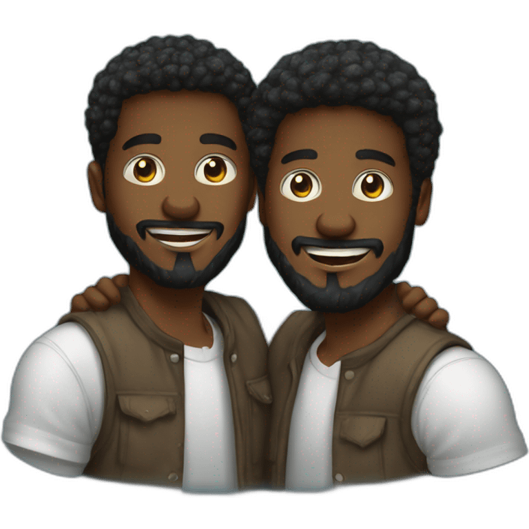 Two young black men with different faces in their 20’s with beards shaking hands with Bitcoin token in their hands  emoji