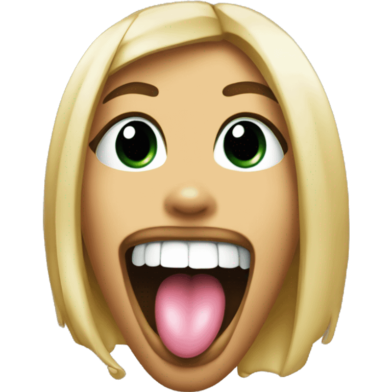 girl with tongue hanging out makes rock sign near mouth emoji