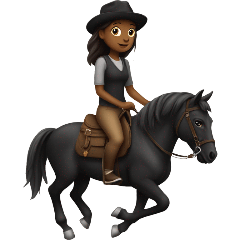 Girl riding dark bag horse emoji