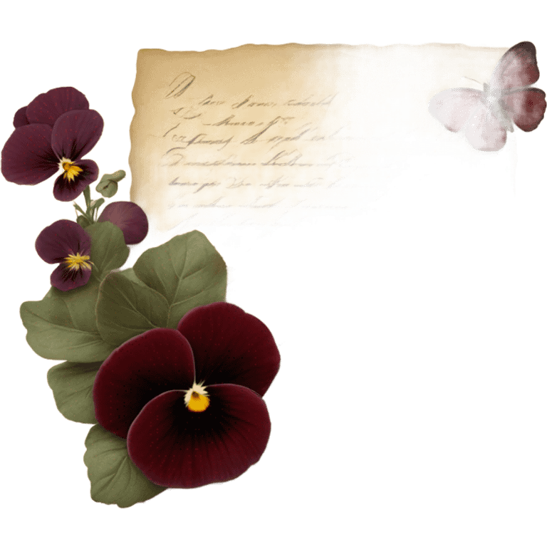 A vintage love letter with deep red pansies and a burgundy wax-sealed envelope
 emoji