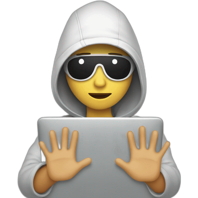 person with computer doing stop with hand emoji