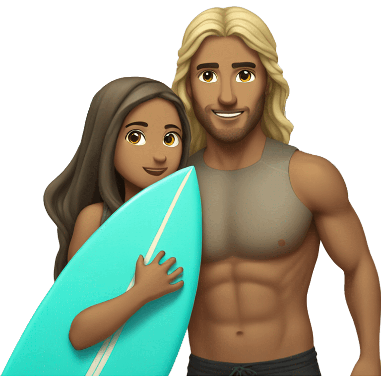 strong surfer dude with long hair in love with a muslim girl emoji