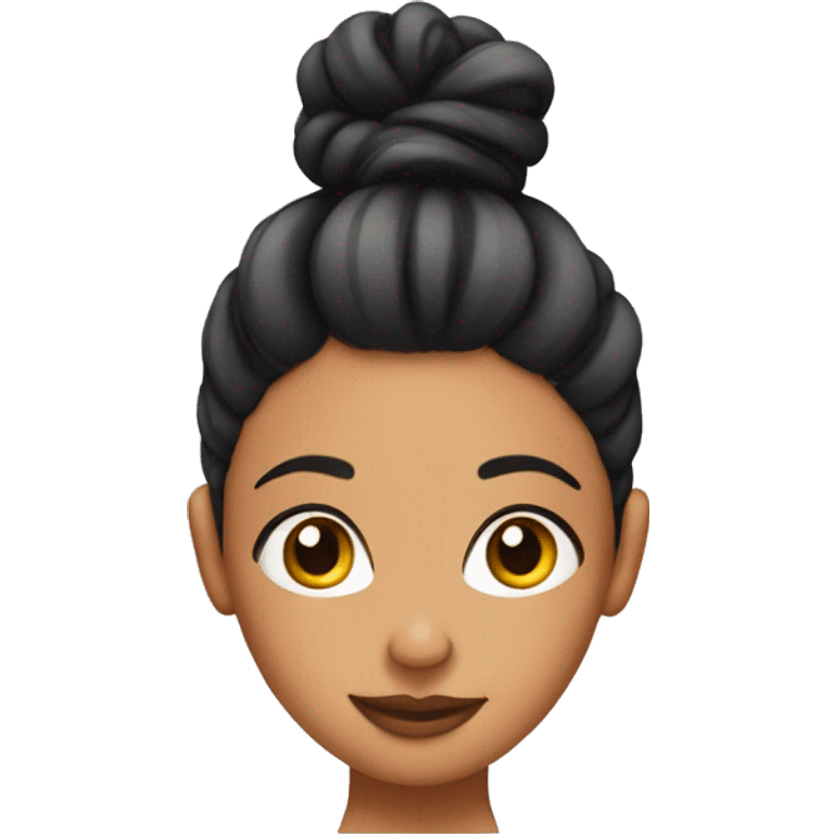 Girl in a bun with strands of hair on a laptop emoji