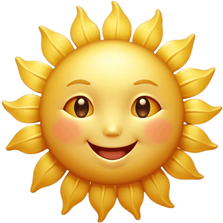 Cinematic tiny happy sun, golden and round, chubby with a warm smile, gentle rays beaming softly, radiating warmth and happiness, irresistibly cute. emoji