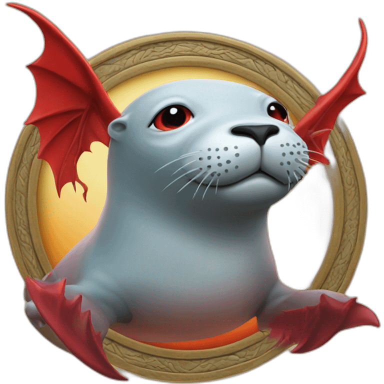 seal with a red dragon with outstretched wings in the center emoji