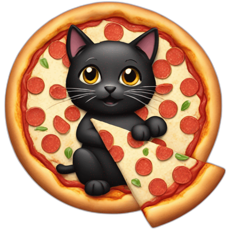 a cute black cat making a pizza emoji